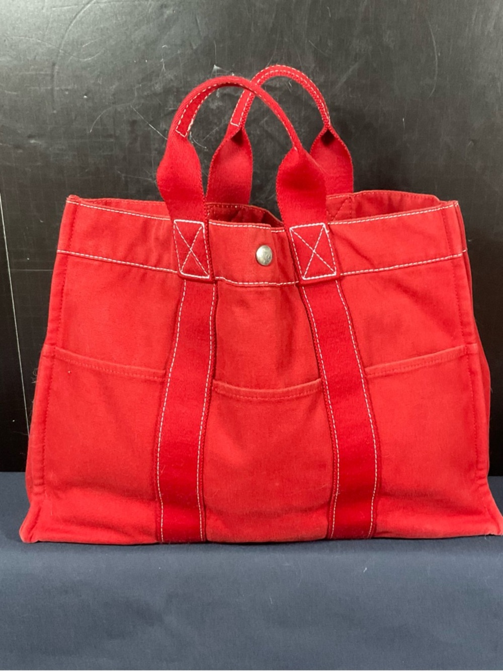 Authentic Hermes 2000-2010 Canvas Sac Deauville Mm Tote Bag